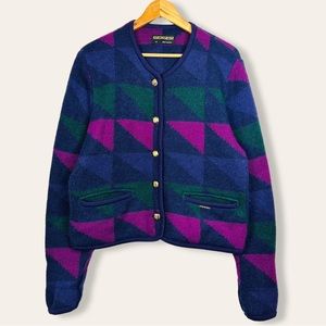 GEIGER Vintage Wool Mohair Knit Groovy Funky Button Front Cardigan Sweater 12